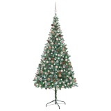 Brad Crăciun artificial pre-iluminat globuri/conuri pin 210 cm