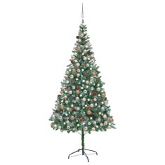 vidaXL Brad Crăciun artificial pre-iluminat globuri/conuri pin 210 cm 3077615