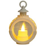 Decoratiune craciun tip felinare cu baterii, 13.5 x 9 cm,lumanare cu lumina alb cald fara geam,baterii incluse,alb, Flippy