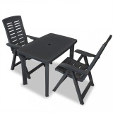 Set Bistro 3 Piese vidaXL Antracit Plastic, Masa cu Orificiu Umbrela, Scaune Pliabile, Gradina, Curte, Camping