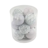 Globuri de Craciun, albe, SY23QJHB-342, 8 cm, plastic, rotunde, set 12 bucati