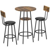 HOMCOM Set masă &icirc;naltă industrial cu 2 taburete tapițate, suporturi pentru picioare, cadru metalic, masă de bucătărie cu raft, Maro rustic | Aosom Rom