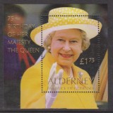 ALDERNEY - 2001, colita Regina Elizabeth 75 de ani, MNH (om), Regi, Nestampilat