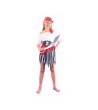 Costum carnaval Pirat cu camasa, curea, fusta, banda pentru fete, marime 130/140 cm (8-10 ani)