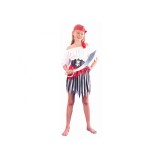 Costum carnaval Pirat cu camasa, curea, fusta, banda pentru fete, marime 130/140 cm (8-10 ani)