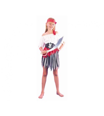 Costum carnaval Pirat cu camasa, curea, fusta, banda pentru fete, marime 130/140 cm (8-10 ani) foto