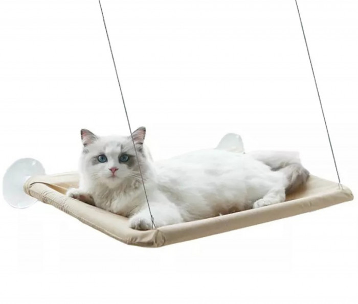 Hamac pentru pisicute cu prindere pe geam, Bej, 55 x 32 cm, Greutate maxim