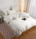 Cumpara ieftin Lenjerie De Pat Tip Matase Maxelia Tm007, Bumbac, Poliester, 4 Piese, Fara Elastic, Alb