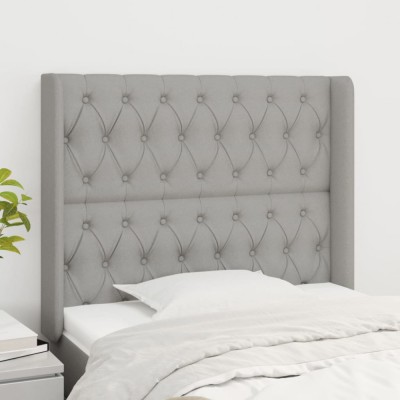 vidaXL Tăblie de pat cu aripioare gri deschis 103x16x118/128 cm textil 3119906 foto