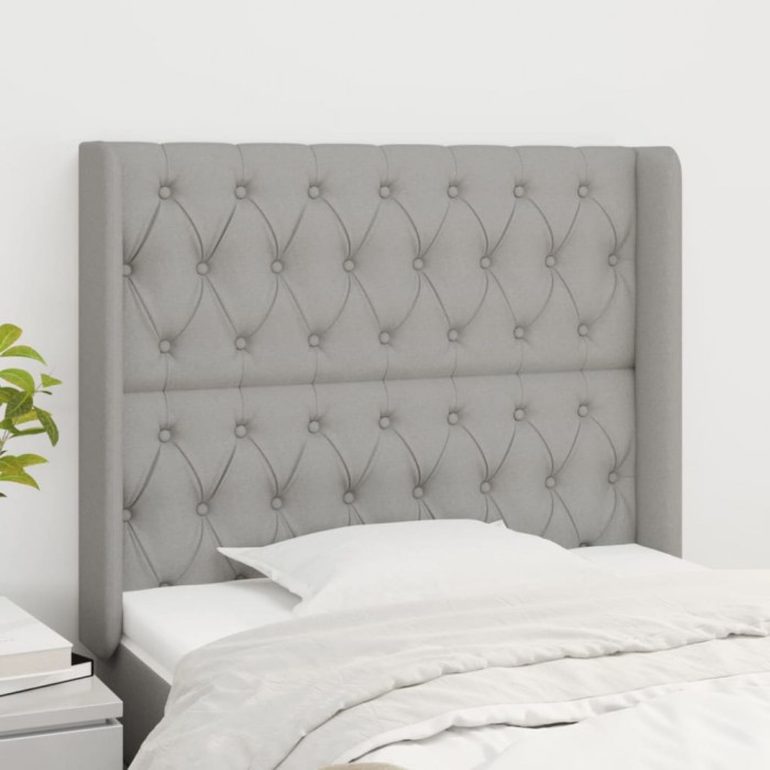 vidaXL Tăblie de pat cu aripioare gri deschis 103x16x118/128 cm textil 3119906