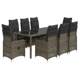 Cumpara ieftin Set bistro de gradina cu perne, 9 piese, gri, poliratan