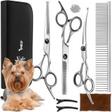 Set foarfeci pentru tuns caini Purlov, inox, 8 piese, husa