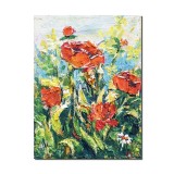 Tablou cu maci stilizati pictat manual, 40x30cm acril pe panza in cutit efect 3D, Kenny Varniote