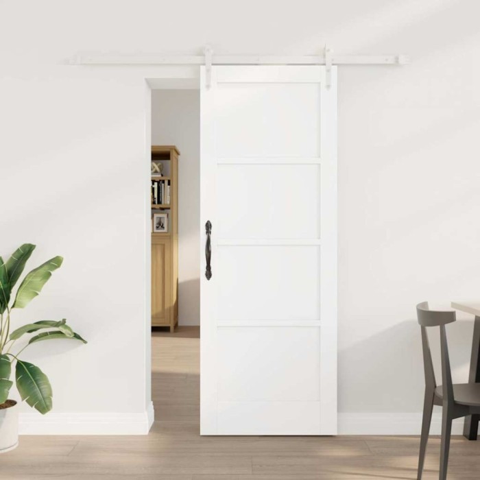 Ușă Glisantă cu Set de Hardware Alb 73.5x198.5 cm Lemn Masiv Pin