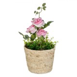 Ghiveci Decorativ cu Plantă Artificială, Model Trandafir Roz, Diametru 20 cm, &Icirc;nălțime 40 cm, Oem