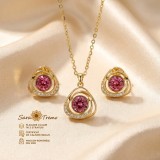Set Rosa di Luce , cercei, pandantiv E i lant placate cu aur 14K, cristal roz
