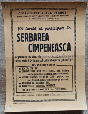 Afis de mici dimensiuni Serbare Campeneasca, perioada comunista foto