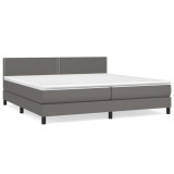 Cumpara ieftin Pat box spring cu saltea, gri, 200x200 cm, piele ecologica