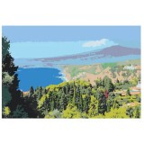 Set Pictura pe Numere Peisaj, Panza Bumbac pe Rama Lemn 40x60 cm, Penita Vesela, Vopsele Acrilice, Pensule - Cadou Creativ Fete 6 ani+