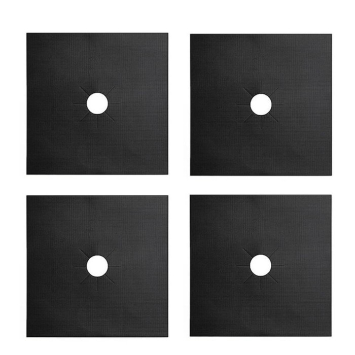 Set 4 folii protectie aragaz, PARAFASA, Fibra de sticla/PTFE, Termorezistent, 27x27 cm, Negru