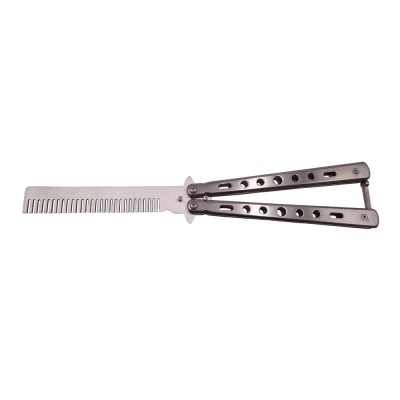 Briceag fluture de antrenament IdeallStore&amp;reg;, tip pieptan, Silver Comb, 22 cm, argintiu foto