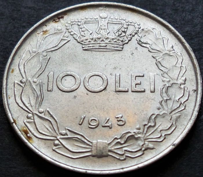 Moneda istorica 100 LEI - ROMANIA / REGAT, anul 1943 *cod 3805