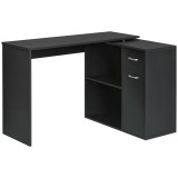 HOMCOM Birou de Colț pentru Studiu cu 2 Sertare și 2 Rafturi, Birou Modern din Lemn, 117x82x74 cm, Negru | Aosom Romania