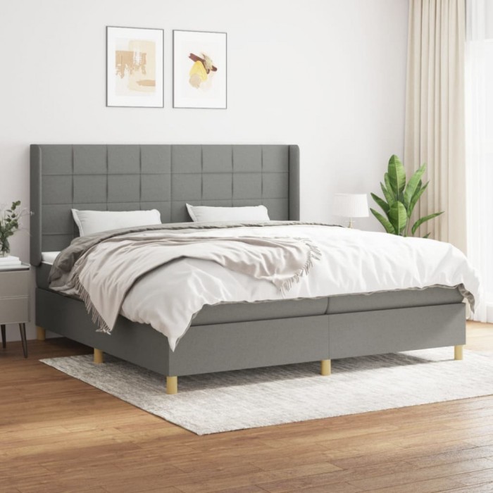 vidaXL Pat box spring cu saltea, gri &icirc;nchis, 200x200 cm, textil