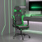 Scaun de gaming cu suport picioare negru/verde, piele ecologica GartenMobel Dekor