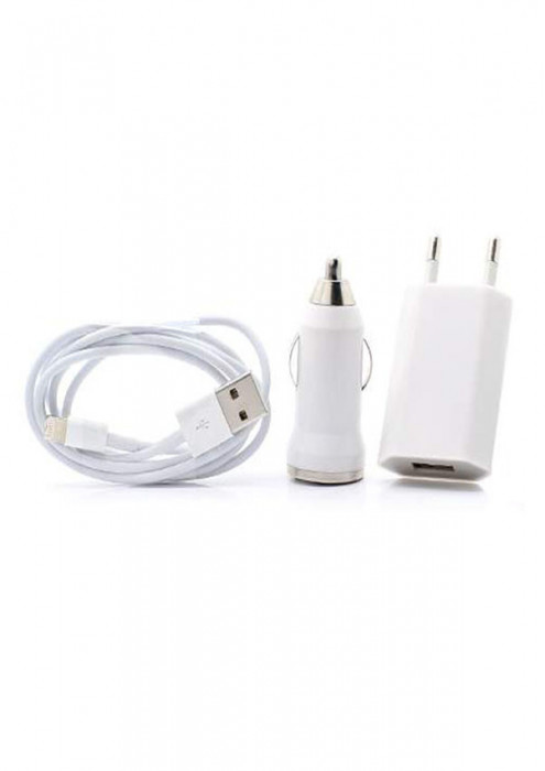 Set Incarcare Cablu Date Lightning + Incarcator Auto &amp;amp; Priza 1A iPhone