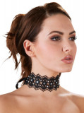 Choker Elegant Dantela Neagra cu Strassuri#