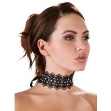 Choker Elegant Dantela Neagra cu Strassuri