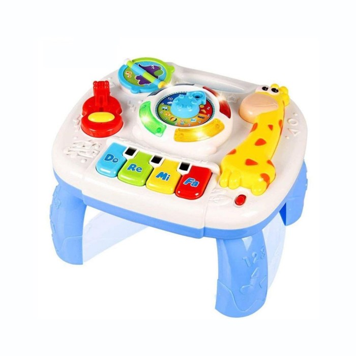 Masuta muzicala Girafa cu accesorii, pentru copii, alb-albastru