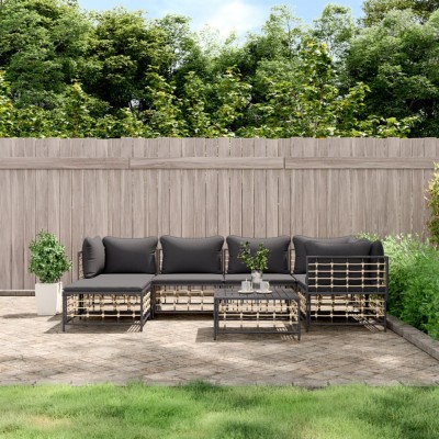 vidaXL Set mobilier de grădină cu perne, 7 piese, antracit, poliratan 3186773 foto