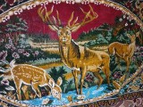 Carpetă vintage tradițională cu cerbi, l&acirc;nă/fir gros, stil retro rom&acirc;nesc