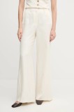 Gaudi pantaloni din amestec de in culoarea bej, lat, high waist, 511FD25006