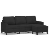 Cumpara ieftin Canapea cu 3 locuri cu taburet, negru, 180 cm, material textil