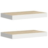 Cumpara ieftin Rafturi perete suspendate 2 buc. alb/stejar 50x23,5x3,8cm MDF