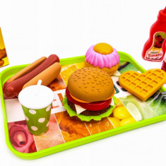 Jucării Mâncare Fast Food Hamburger Hot Dog Cartofi prăjiți Tavă de vafe