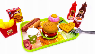 Jucării M&amp;acirc;ncare Fast Food Hamburger Hot Dog Cartofi prăjiți Tavă de vafe foto