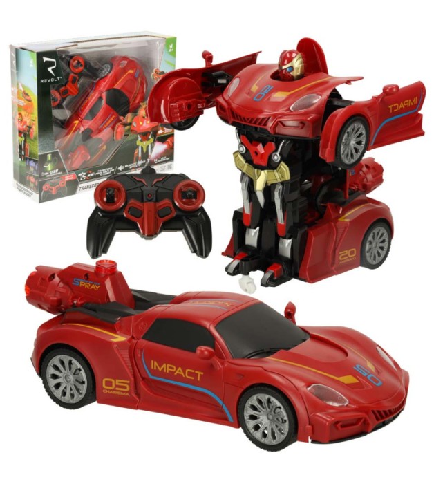 Mașină de jucărie transformabilă cu telecomandă Revolt Robot Racer, roșu