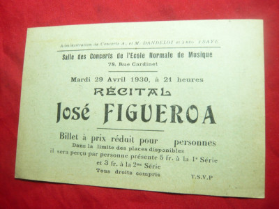 Bilet de Concert 1930 cu Program- Recital Jose Figueroa- Sala Concerte- Franta foto