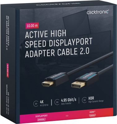 Cablu Profesional Clicktronic DisplayPort la HDMI 10m aurit v2.0 4K 60Hz 10.2Gbit/s AWG26 44927 foto