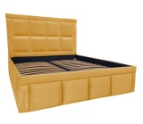 Pat tapitat Premium, 160/200 cm, galben mustar 229, cu somiera metalica rabatabila si spatiu de depozitare