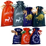 Saculeti Cadouri Craciun, Set 8 Bucati, Poliester, Bleumarin/Rosu/Verde, 20x30/23x35/30x45cm