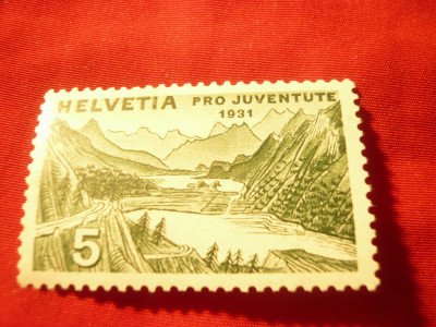 Timbru Elvetia 1931 - Pro Juventute - Peisaj , val. 5C foto
