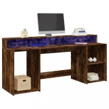 VidaXL Birou cu lumini LED stejar fumuriu 200x55x91 cm lemn prelucrat