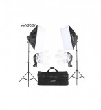 Kit foto studio,2 lumini softbox,soclu de 4 becuri E27,trepiezi 200 cm inclusi + becuri si geanta transport 8x bec 85W, Dactylion