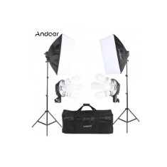 Kit foto studio,2 lumini softbox,soclu de 4 becuri E27,trepiezi 200 cm inclusi + becuri si geanta transport 8x bec 85W