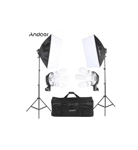 Kit foto studio,2 lumini softbox,soclu de 4 becuri E27,trepiezi 200 cm inclusi + becuri si geanta transport